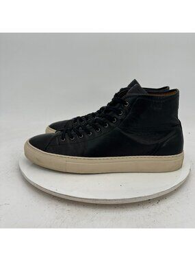 Gustin Men Size 7 Black Leather White Sole Mid Top Lace Up Shoes